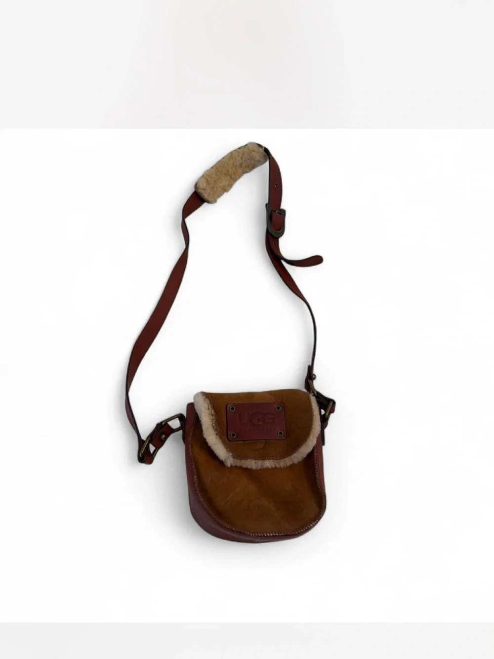 UGG Chestnut & Tan Shearling-Trim Saddle Crossbody